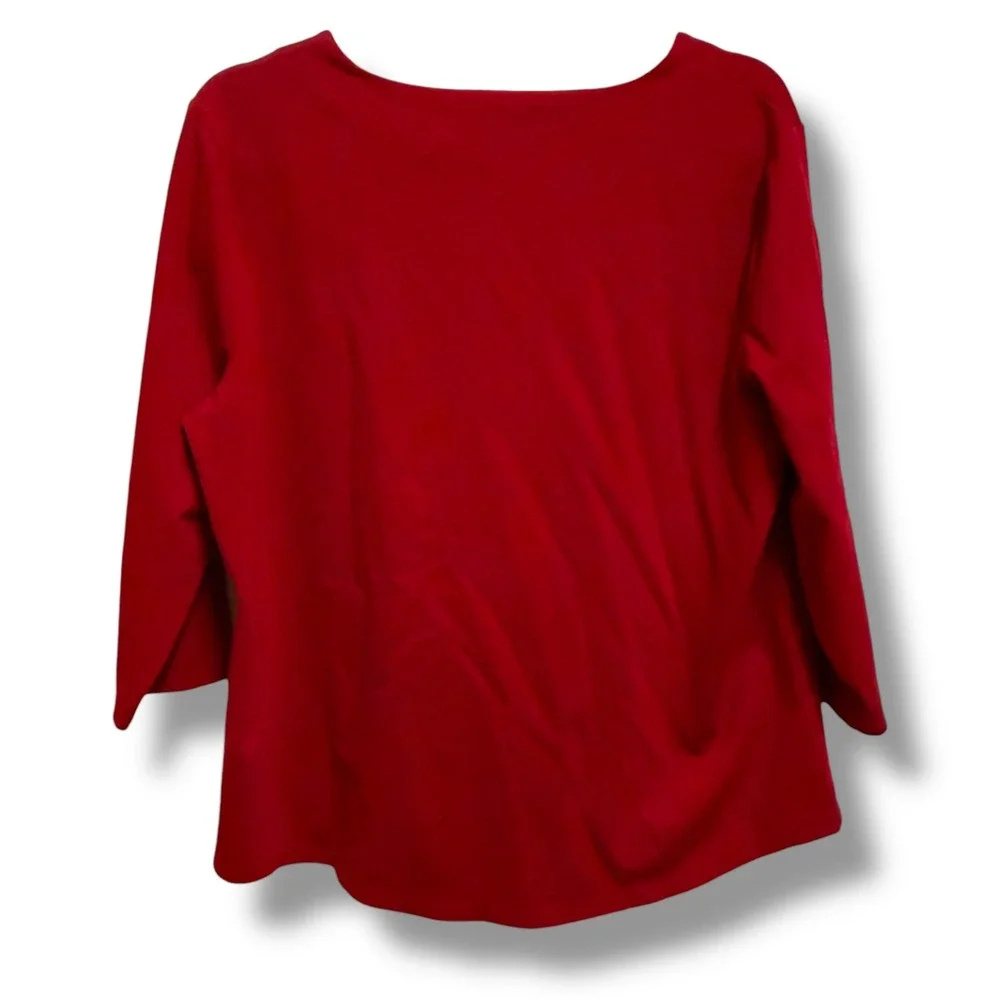 Chicos Womens Red 3/4 Sleeve Scoop Neck Knit Top Front‎ Zipper Pockets Size 2 L
